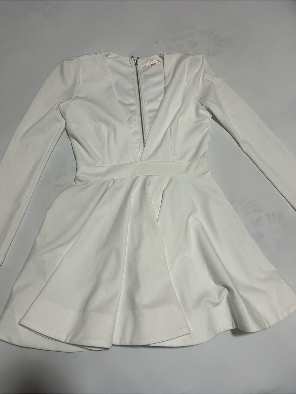 Luxxel White Long Sleeve Fit-and-Flare Dress
